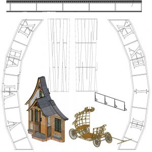 Cinderella Broadway musical rental set Cinderella house and transformation scheme with carriage Front Row Theatrical Rental