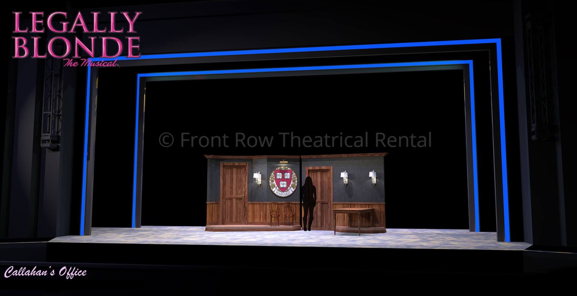 Legally Blonde set rental - Callahan's office - Front Row Theatrical Rental - 800-250-3114