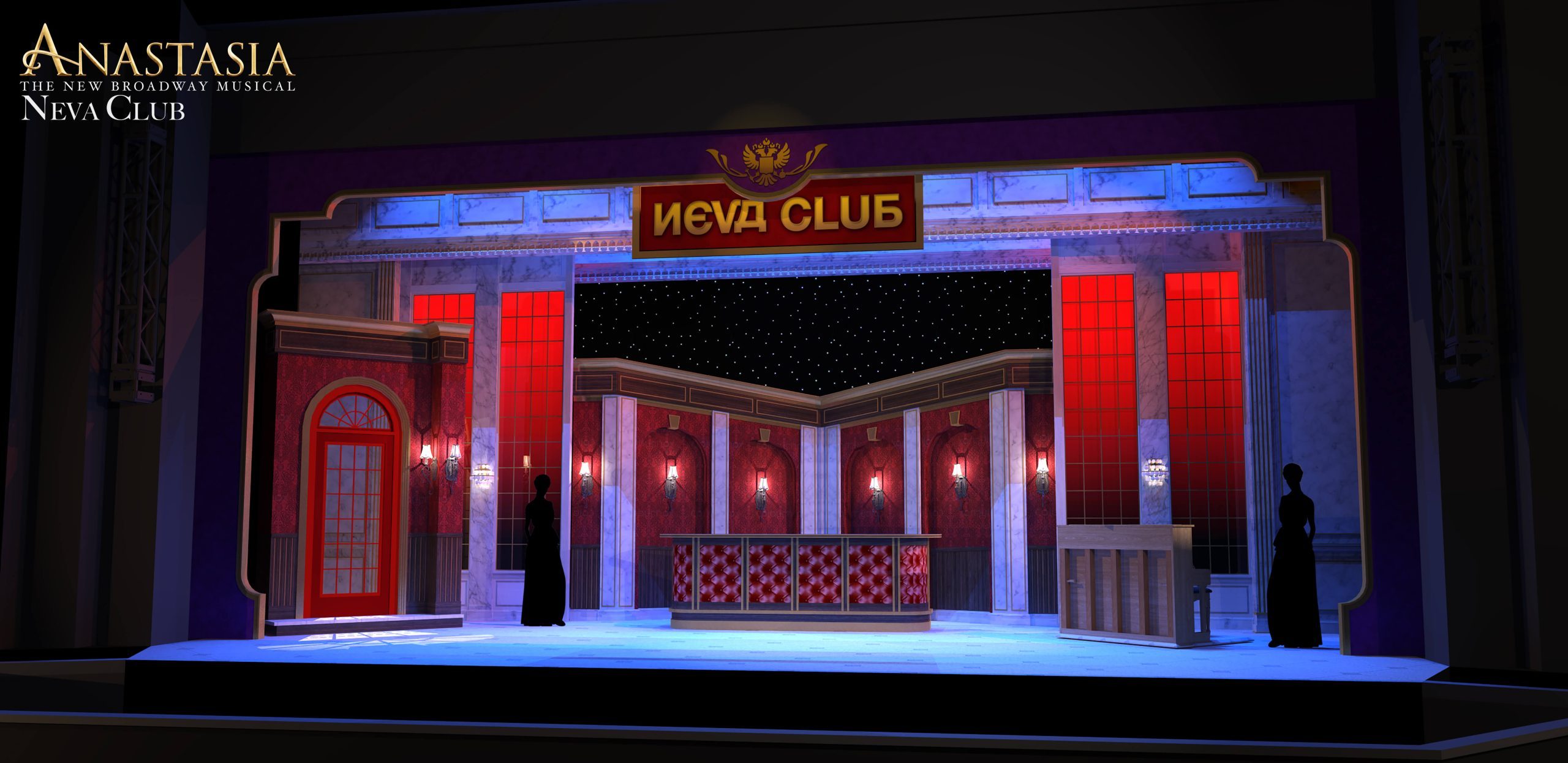 Anastasia scenery rental - Neva Club Interior musical scene - Front Row Theatrical Rental