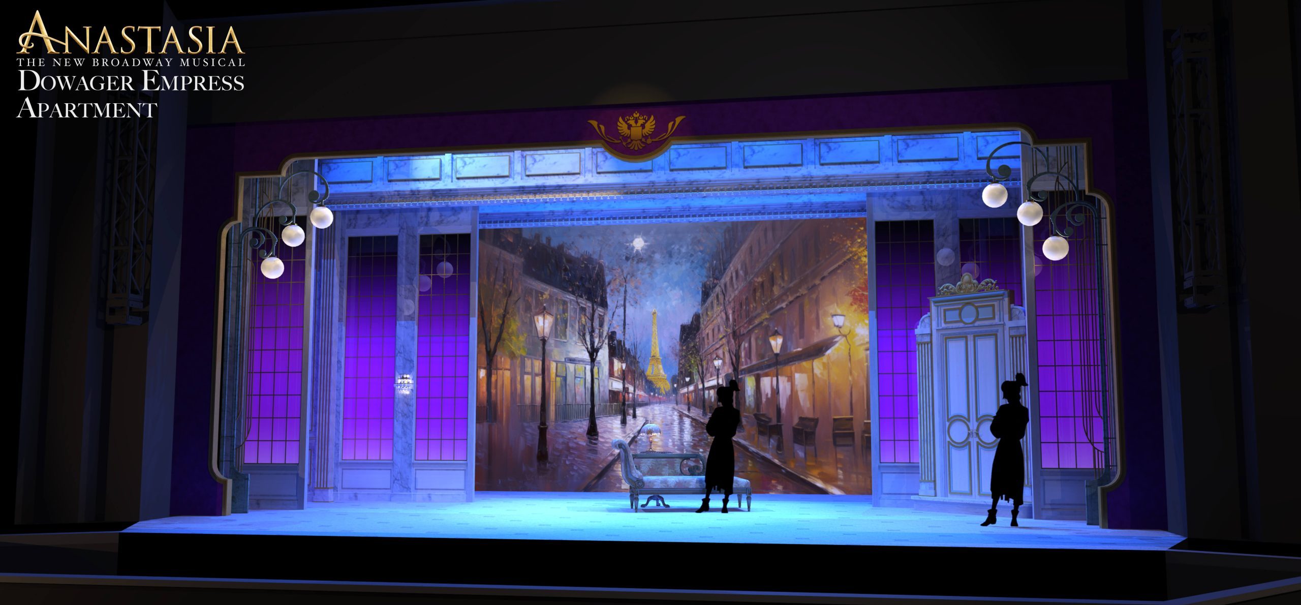Anastasia scenery rental - Dowager Empress Apartment musical scene - Front Row Theatrical Rental