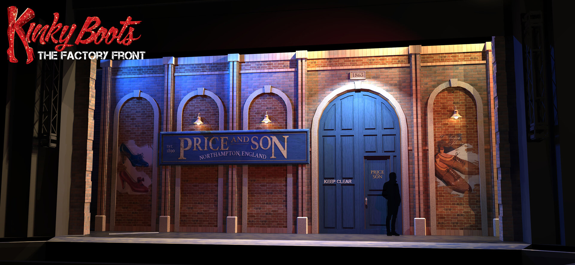 Kinky Boots rental scenery - Front Row Theatrical Rental - the factory exterior