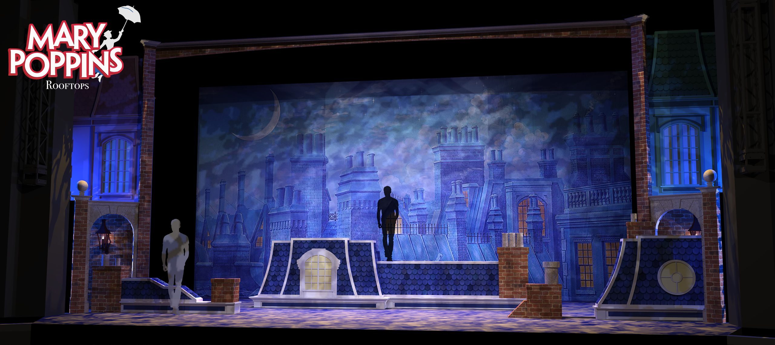 Mary Poppins scenic set rental package - Front Row Theatrical Rental - the rooftops