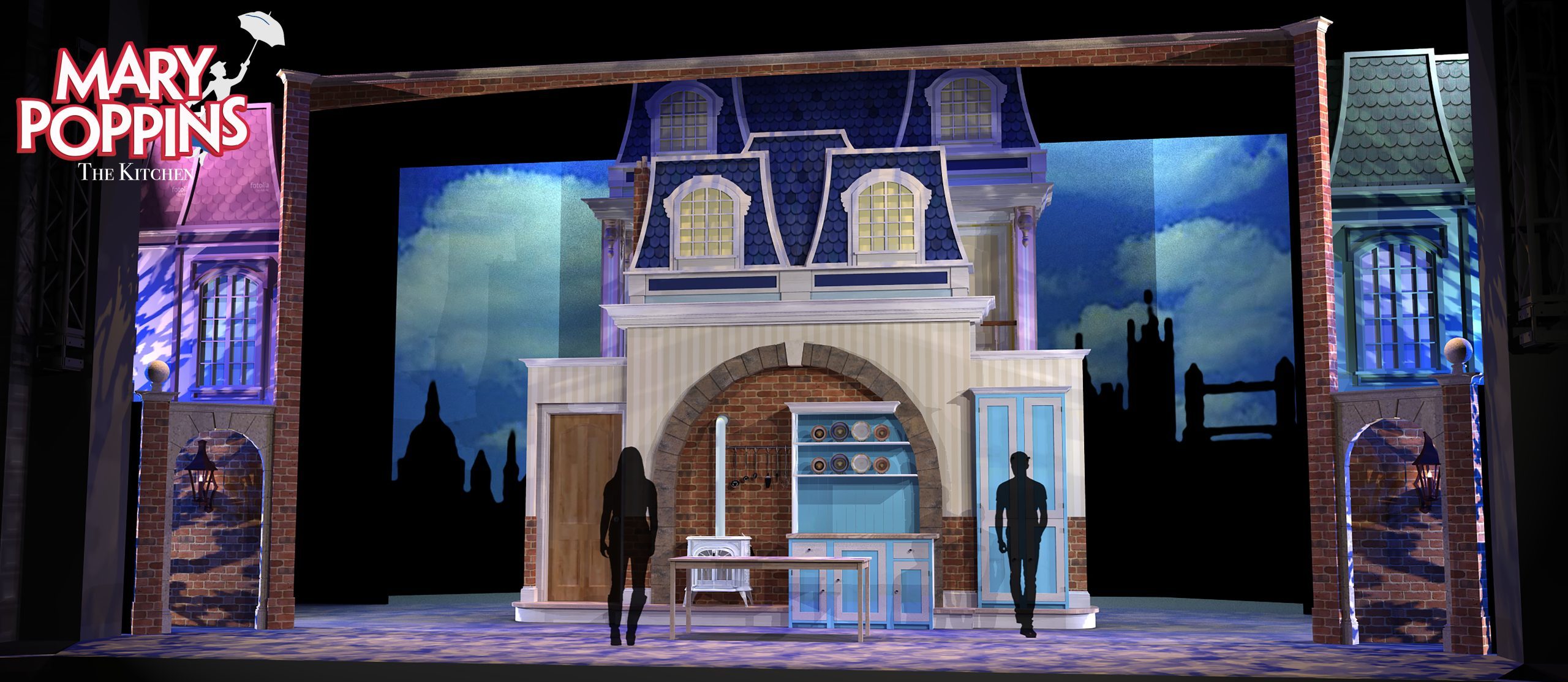 Mary Poppins scenic set rental package - Front Row Theatrical Rental - the kitchen